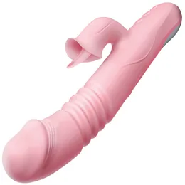 Self-Heating Telescopic Tongue Licking Nipple Clitoris Stimulating Dildo Vibrator Orgasm Adult Masturbator Sex Toys for Woman