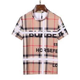 Men's T-shirt black and white new double yarn 100% cotton fabric loose comfortable classic plaid European American br letter pattern