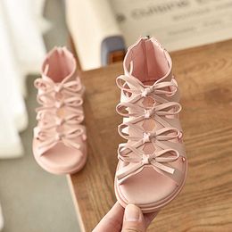 Sandals Girls Sandals Gladiator Flowers Sweet Soft Children's Beach Shoes Kids Summer Floral Sandals Princess Fashion Girl Shoes Z0225