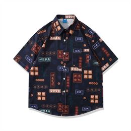 Men's Casual Shirts Dark Full Printing Vintage Button Up Men's Shirt Summer Thin Material Man Blouse Z0224