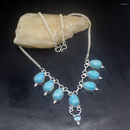 Pendant Necklaces Hermosa Jewelry Fashion Charm Natural BlueJasper Topaz Gorgeous Silver Color Women Necklace Chain 44cm 20233437