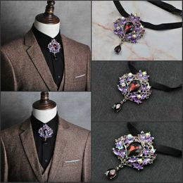 Neck Ties British Men Bowtie Cowboy Necklace Bolo Tie Women Elastic Band Strap Alloy Chic Bow Tie Bling Crystal Rhinestone Uniform Necktie