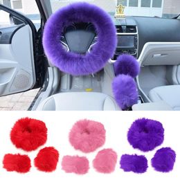 Steering Wheel Covers 38cm Car Cover Purple Red Pink Winter Furry Diameter For Most Standard Wheels