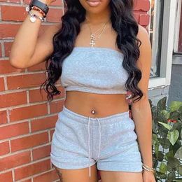 Active Sets Women Tube Top 2 Piece Set Sport Outfit Summer Casual Suit 2023 Fashion Sexy Strapless Crop Shorts Streetwear Tracksuit