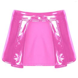 Skirts Womens Patent Leather Mini Skirt Female Wet Look Clubwear Rave Custom For Pole Dancing Open Front One Button Bodycon
