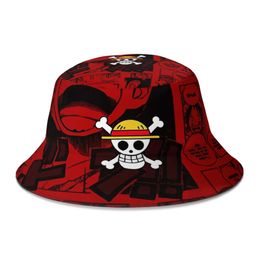 Wide Brim Hats New Unisex Polyester One Piece Anime Bucket Hat Women Autumn Sunscreen Panama Men Outdoor Travel Fishing Fisherman Hats G230224