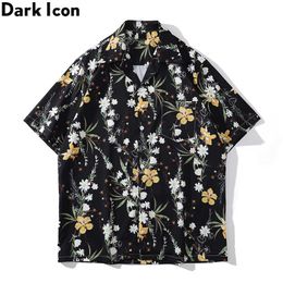 Men's Casual Shirts Dark Black Floral Hawaiian Shirt Men Holiday Beach Men's Shirts Man Clothes Z0224