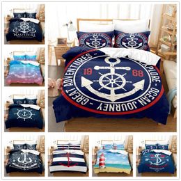 Bedding Sets Marine Duvet Cover Set Anchor Pattern Ultra Soft Comforter/Quilt Set&Pillowcases For Kids Teens Boys Bedroom