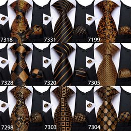 Neck Ties Gift Men Tie Gold Black Striped Paisley Silk Wedding Tie For Men DiBanGu Design Hanky Cufflink Quality Men Tie Set Dropshipping