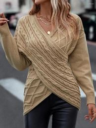 Women's Sweaters STYLISH LADY Cross Criss Knitted 2023 Autumn Women Long Sleeve V Neck Jacquard Slim Outwear