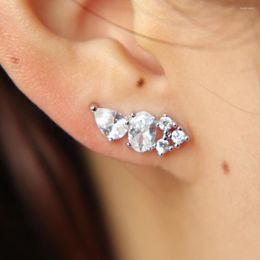 Stud Earrings 2023 Arrival Earring Stones Jewellery Sparking Bling CZ Crystal Rose Gold Colour Dipper Hook Climber For Women