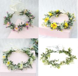 6pcs/ Green Leaf Floral Crown Eucalyptus Women Girls Headband Flower Headpiece Bridal Halo Photo Prop