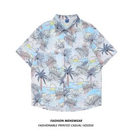 Men's Casual Shirts Oversize Printing 2022 Summer New Plant Hnted Male Female dents Versatile Loose Couple Casual Shirt Z0224
