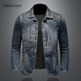 Men's Jackets Single Breasted Mens Denim Jackets Spring Autumn Casual Fashion Slim Fits Jean Denim Jacket Patchwork Men Clothing 230225