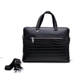 Briefcases Totes Handbag Cowhide Leather Men's Briefcase Double Zipper Crocodile Pattern Cow Compartment Business Travel Laptop Bag