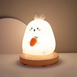Night Lights Bedroom night light for children cute animal pig rabbit led Silicone lamp Touch Sensor Dimmable kid Holiday Gift Rechargeable P230331