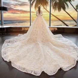 Dubai Elegant Long A-Line Wedding Dresses off shoulder sweatheart sequined Lace Appliques Beaded Vestios De Novia Bridal Gowns Plus Size quinceanera dress