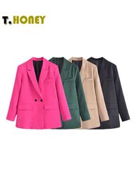 Womens Suits Blazers TELLHONEY Women Fashion Solid Double Breasted Blazers Female Elegant Long Sleeves Loose Jacket Coats Office Ladies Outerwear Top 230224