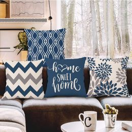 Pillow /Decorative Blue And White Geometric Linen Pillowcase Sofa Cover Home Decoration Can Be Customised For You 40x40 45x45