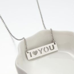 Cute I Heart Love You Letter Necklaces Stainless Steel Square Rectangle Bar Tag Charm Chain Choker Pendant for Women Female Girl