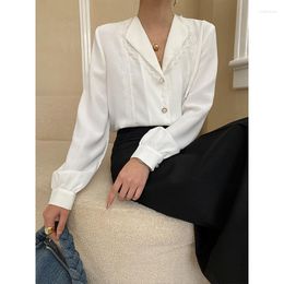 Women's Blouses White Color Lace Patchwork Fashion Women Blouse Shirt Full Sleeves Buttons EleganT Office Work Lady Tops Clothes