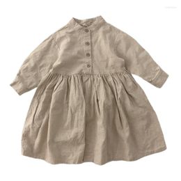 Girl Dresses 2023 Spring Summer Children Girls Dress Cute Long Sleeve Cotton And Linen Casual Kids Clothes