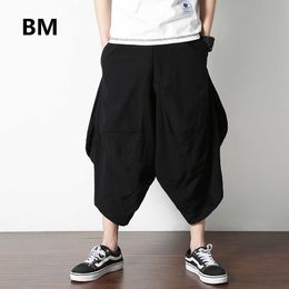 Men's Pants 2020 Summer Fashion Bloomers Men Chinese Style Hip Hop Harem Pants Loose Plus Size Cropped Pants 5xl Black Crosspants Male Z0225