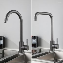 Kitchen Faucets Frosted Grey Faucet Stainless Steel Swivel 360 Degree Cold Water Mixer Taps Single Handle Grey Vessel Sink Torneira