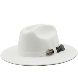 New Fedora Hats with Feather for Women Church Party Top Hat Men Western Panama Cowboy Hat Tibetan White Wide Brim Sombrero Caps