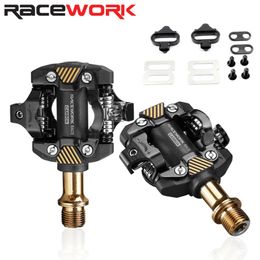 Bike Groupsets RACEWORK Self-Locking SPD Pedal MTB Bike Pedals Mountain Bicycle Clipless DU Bearing Footrest Parts 230224