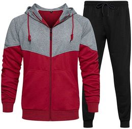 Men's Tracksuits Men's Hooded Athletic Tracksuit Sweatsuit Long Sleeve FullZip Jogging Sweatpants 2 Piece Patchwork Sportsuits Men Clothing Z0224