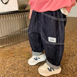 Jeans Autumn Children retro style denim pants Boys patchwork pockets loose jeans 230224