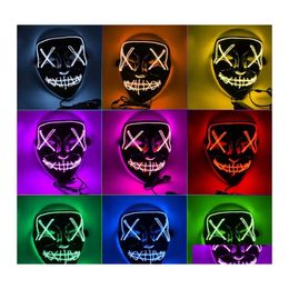 car dvr Party Masks Halloween Horror Led Glowing Mask V Purge Election Costume Dj Light Up Glow In Dark 10 Colors Drop Delivery Home Garden Dhbhp