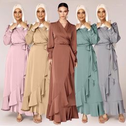 Ethnic Clothing 2023 Kaftan Abaya Dubai Wrap Dress Turkey Islam Arab Muslim Robe Longue Femme Musulmane Satin Gown African Dresses For Women
