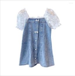 Girl Dresses Korean Style Summer Cute Princess Baby Girls Short-sleeve Denim Skirt Clothing Children's Infant Accessories