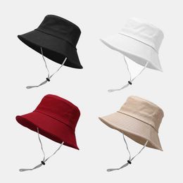 Wide Brim Hats Solid Men Women Outdoor Hip Hop Foldable Bob Fisherman Hat Casual Travel Gorros Panama Cotton Bucket Hat With Windproof Cord G230224