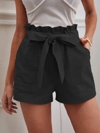 Women's Pants s Sholine Summer Short Bow Tie Lace Loose Casual Pocket High Waist Solid Paper Bag Belted 230225