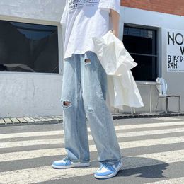 Men's Jeans Young Men's Loose Jeans Korean Street Baggy Casual Straight Wide Leg Pants Fashion Hole Hiphop Jeans Z0225