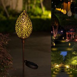 Lawn Lamps Solar Garden Stake Light Water Drip Olive Shaped Waterproof Metal Art LED Lamp Decorative For Outdoor Yard Courtyard Pathway