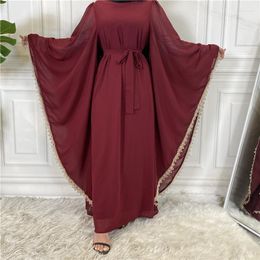 Ethnic Clothing Wepbel Long Sleeve Robe For Women Islamic Muslim Lace Stitching Abaya Loose Lace-up Ramadan Hijab Djellaba Dress