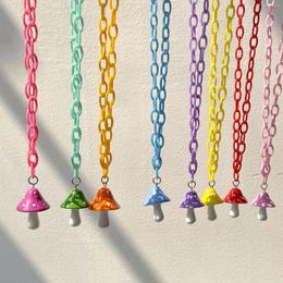 Pendant Necklaces Multicolor Bohemian Women Necklace Chains Resin Mushroom For Girls Summer Choker Jewelry 55cm Long