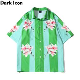 Men's Casual Shirts Dark Floral Big Stripe Hawaiian Shirt Men Women Button Up Oversized Men's Shirt Male Top Z0224