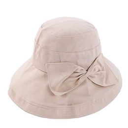 Sun Hats Caps BP ats COKK New Wide Solid Color Women Summer Big Bow Brim Sun Uv Protection Fisherman Cap Korea Bucket at Gorro Cotton Casual Foldable P Woman Man