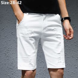 Men's Shorts White Ripped Scratched Men Denim Shorts Casual Summer Jeans Popular Elastic Plus Size 36 38 40 42 Black Boys Holes Half Trousers L230225