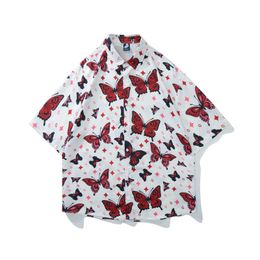 Men's Casual Shirts Beautiful Flower Butterfly Fashion Brand Loose Couple Street Butterfly Full Print Short Sleeve Shirt Z0224