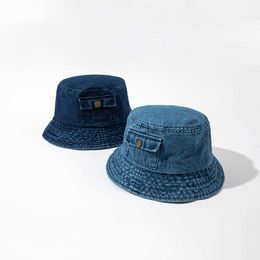 Wide Brim Hats Summer Blue Denim Bucket Hats For Women Men Denim Unique Pocket Design Panama Caps Outdoor Foldable Bob Fisherman Hat Girls Boys G230224