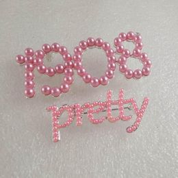 Brooches 2 Style Fashion Greek Lettter Pretty Pink Pearl Lapel Brooch Women Clothes Jewelry Accessories