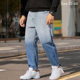 Men's Jeans Brand plus size men's gradient wideleg harem pants jeans men's loose old pants fashion high street cropped pants 42 44 46 48 Z0225