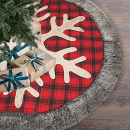 Christmas Decorations Skirt Cover Round Red Black Plaid Cloth Xmas Tree Floor Carpet Decor