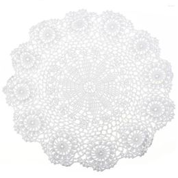 Table Mats Round Cotton Handmade Crochet Lace Mat Flower Runner 35cm For Cups Drinks Cafe Decoration